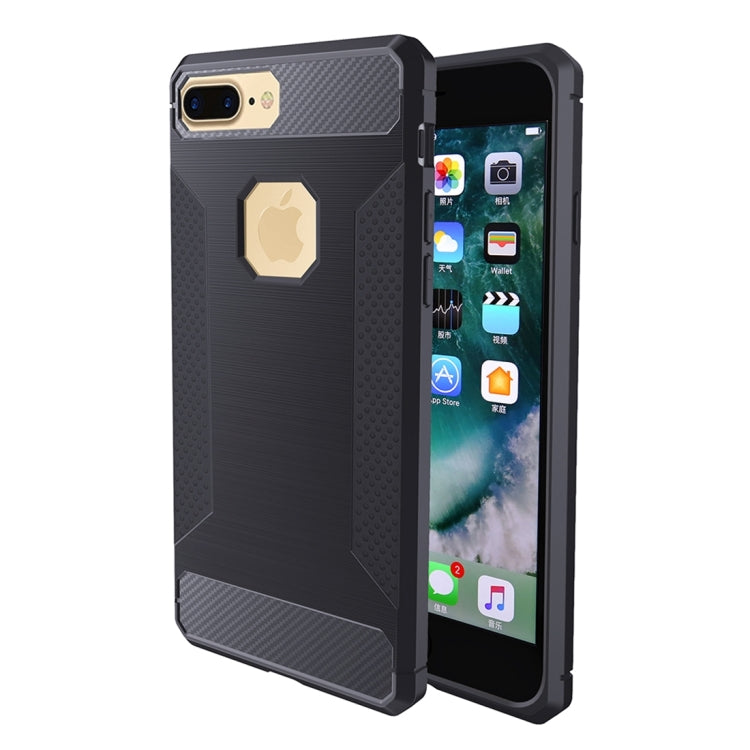 For iPhone 8 Plus & 7 Plus   Brushed Carbon Fiber Texture Shockproof TPU Protective Cover Case