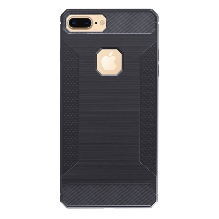 For iPhone 8 Plus & 7 Plus   Brushed Carbon Fiber Texture Shockproof TPU Protective Cover Case