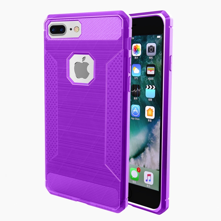 For iPhone 8 Plus & 7 Plus   Brushed Carbon Fiber Texture Shockproof TPU Protective Cover Case