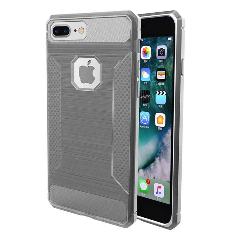 For iPhone 8 Plus & 7 Plus   Brushed Carbon Fiber Texture Shockproof TPU Protective Cover Case