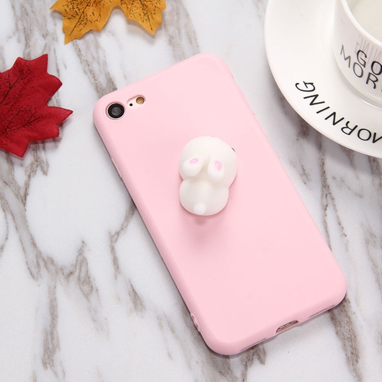 For iPhone 8 Plus & 7 Plus   Pink Background Lovely Little Rabbit Pattern Squeeze Relief Squishy Dropproof Protective Back Cover Case