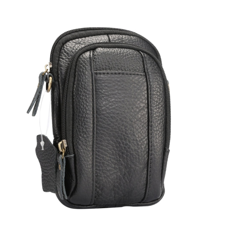 6.3 inch and Below Universal Litchi Texture Genuine Leather Men Vertical Style Case Double Zipper Shoulder Carrying Bag with Belt Hole for Sony, Huawei, Meizu, Lenovo, ASUS, Cubot, Oneplus, Xiaomi, Ulefone, Letv, DOOGEE, Vkworld, and other Smartphones