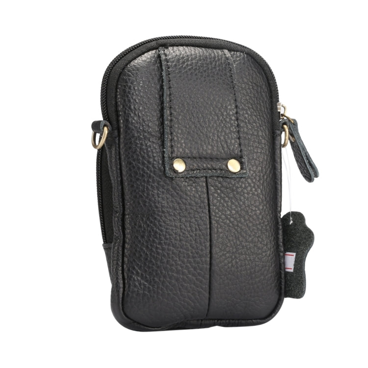 6.3 inch and Below Universal Litchi Texture Genuine Leather Men Vertical Style Case Double Zipper Shoulder Carrying Bag with Belt Hole for Sony, Huawei, Meizu, Lenovo, ASUS, Cubot, Oneplus, Xiaomi, Ulefone, Letv, DOOGEE, Vkworld, and other Smartphones