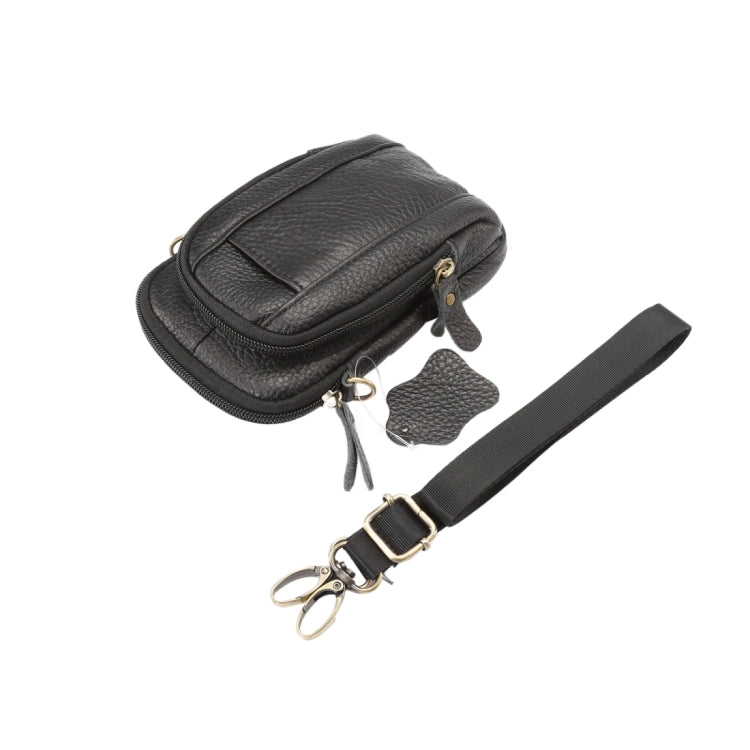6.3 inch and Below Universal Litchi Texture Genuine Leather Men Vertical Style Case Double Zipper Shoulder Carrying Bag with Belt Hole for Sony, Huawei, Meizu, Lenovo, ASUS, Cubot, Oneplus, Xiaomi, Ulefone, Letv, DOOGEE, Vkworld, and other Smartphones