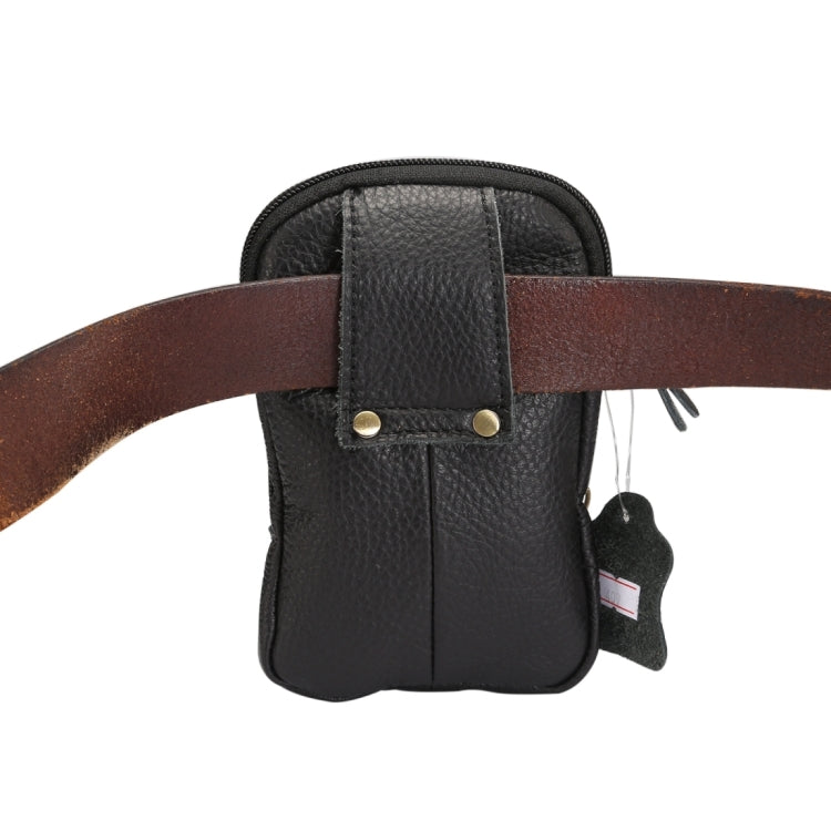 6.3 inch and Below Universal Litchi Texture Genuine Leather Men Vertical Style Case Double Zipper Shoulder Carrying Bag with Belt Hole for Sony, Huawei, Meizu, Lenovo, ASUS, Cubot, Oneplus, Xiaomi, Ulefone, Letv, DOOGEE, Vkworld, and other Smartphones