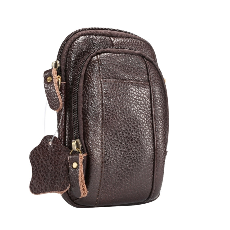 6.3 inch and Below Universal Litchi Texture Genuine Leather Men Vertical Style Case Double Zipper Shoulder Carrying Bag with Belt Hole for Sony, Huawei, Meizu, Lenovo, ASUS, Cubot, Oneplus, Xiaomi, Ulefone, Letv, DOOGEE, Vkworld, and other Smartphones
