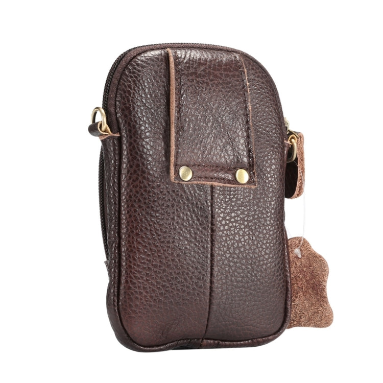 6.3 inch and Below Universal Litchi Texture Genuine Leather Men Vertical Style Case Double Zipper Shoulder Carrying Bag with Belt Hole for Sony, Huawei, Meizu, Lenovo, ASUS, Cubot, Oneplus, Xiaomi, Ulefone, Letv, DOOGEE, Vkworld, and other Smartphones