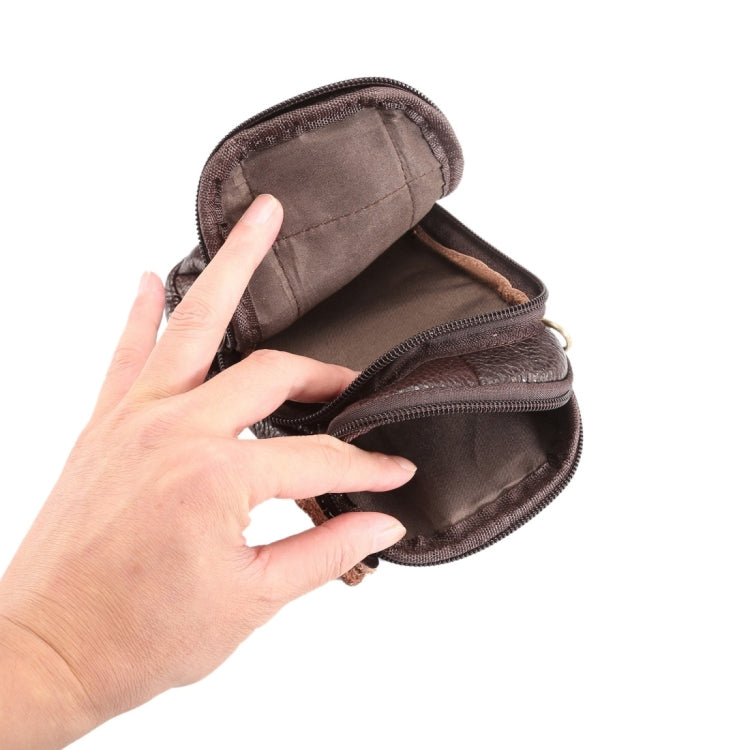 6.3 inch and Below Universal Litchi Texture Genuine Leather Men Vertical Style Case Double Zipper Shoulder Carrying Bag with Belt Hole for Sony, Huawei, Meizu, Lenovo, ASUS, Cubot, Oneplus, Xiaomi, Ulefone, Letv, DOOGEE, Vkworld, and other Smartphones