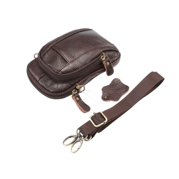 6.3 inch and Below Universal Litchi Texture Genuine Leather Men Vertical Style Case Double Zipper Shoulder Carrying Bag with Belt Hole for Sony, Huawei, Meizu, Lenovo, ASUS, Cubot, Oneplus, Xiaomi, Ulefone, Letv, DOOGEE, Vkworld, and other Smartphones