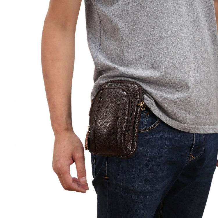 6.3 inch and Below Universal Litchi Texture Genuine Leather Men Vertical Style Case Double Zipper Shoulder Carrying Bag with Belt Hole for Sony, Huawei, Meizu, Lenovo, ASUS, Cubot, Oneplus, Xiaomi, Ulefone, Letv, DOOGEE, Vkworld, and other Smartphones