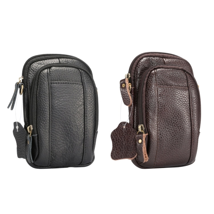 6.3 inch and Below Universal Litchi Texture Genuine Leather Men Vertical Style Case Double Zipper Shoulder Carrying Bag with Belt Hole for Sony, Huawei, Meizu, Lenovo, ASUS, Cubot, Oneplus, Xiaomi, Ulefone, Letv, DOOGEE, Vkworld, and other Smartphones