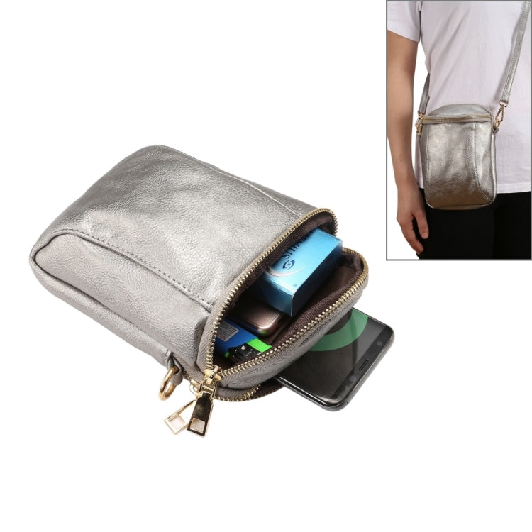 6.4 inch and Below Universal Litchi Texture PU Leather Double Zipper Shoulder Carrying Bag for Sony, Huawei, Meizu, Lenovo, ASUS, Cubot, Oneplus, Dreami, Oukitel, Xiaomi, Ulefone, Letv, DOOGEE, Vkworld, and other Smartphones