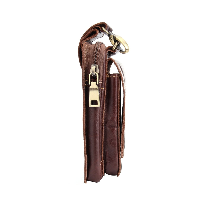 5.5 inch and Below Universal Crazy Horse Texture Genuine Leather Men Vertical Style Case Waist Bag with Belt Hole for Sony, Huawei, Meizu, Lenovo, ASUS, Cubot, Oneplus, Xiaomi, Ulefone, Letv, DOOGEE, Vkworld, and other Smartphones(Brown)