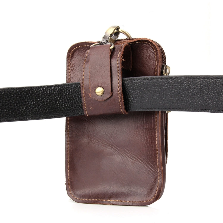 5.5 inch and Below Universal Crazy Horse Texture Genuine Leather Men Vertical Style Case Waist Bag with Belt Hole for Sony, Huawei, Meizu, Lenovo, ASUS, Cubot, Oneplus, Xiaomi, Ulefone, Letv, DOOGEE, Vkworld, and other Smartphones(Brown)