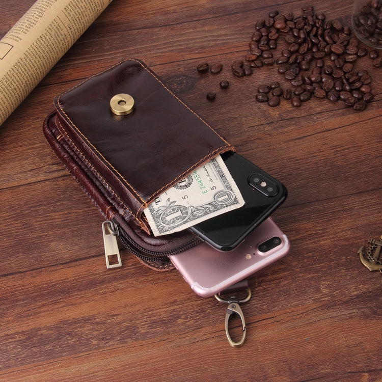 5.5 inch and Below Universal Crazy Horse Texture Genuine Leather Men Vertical Style Case Waist Bag with Belt Hole for Sony, Huawei, Meizu, Lenovo, ASUS, Cubot, Oneplus, Xiaomi, Ulefone, Letv, DOOGEE, Vkworld, and other Smartphones(Brown)