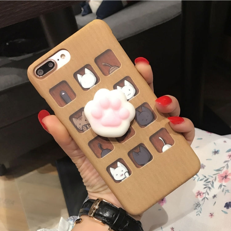 For iPhone 8 Plus & 7 Plus   Square Background 3D Lovely Cat Claw Pattern Squeeze Relief IMD Workmanship Squishy Dropproof Protective Back Cover Case