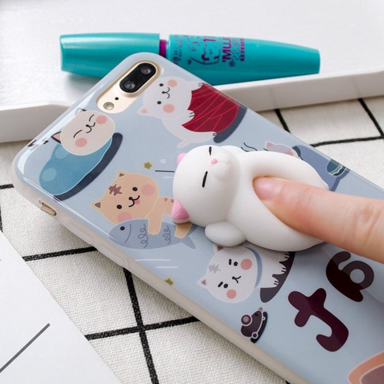 For iPhone 8 Plus & 7 Plus   Light Blue Background 3D Lovely Cat Cartoon Pattern Squeeze Relief IMD Workmanship Squishy Dropproof Protective Back Cover Case