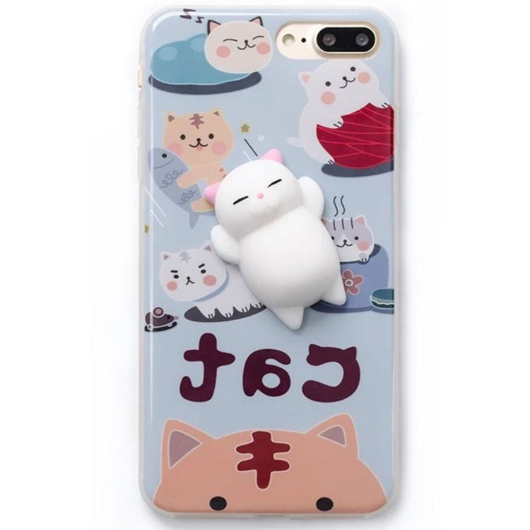 For iPhone 8 Plus & 7 Plus   Light Blue Background 3D Lovely Cat Cartoon Pattern Squeeze Relief IMD Workmanship Squishy Dropproof Protective Back Cover Case