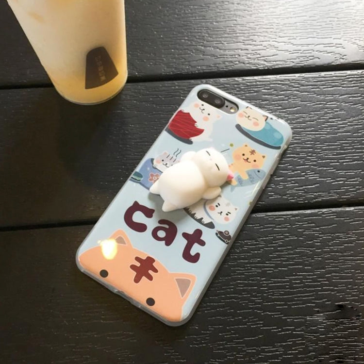 For iPhone 8 Plus & 7 Plus   Light Blue Background 3D Lovely Cat Cartoon Pattern Squeeze Relief IMD Workmanship Squishy Dropproof Protective Back Cover Case