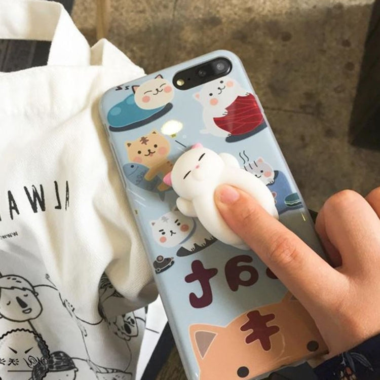 For iPhone 8 Plus & 7 Plus   Light Blue Background 3D Lovely Cat Cartoon Pattern Squeeze Relief IMD Workmanship Squishy Dropproof Protective Back Cover Case