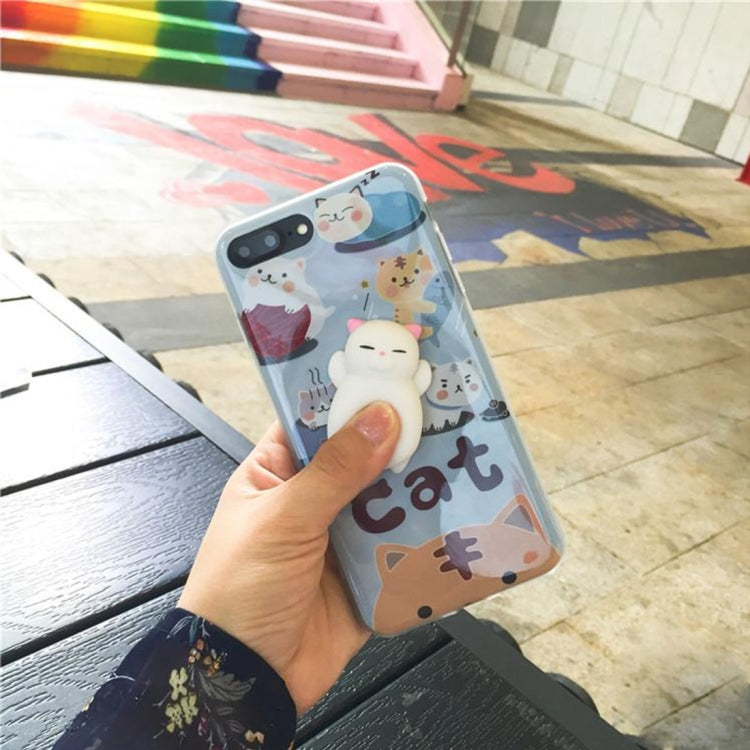 For iPhone 8 Plus & 7 Plus   Light Blue Background 3D Lovely Cat Cartoon Pattern Squeeze Relief IMD Workmanship Squishy Dropproof Protective Back Cover Case