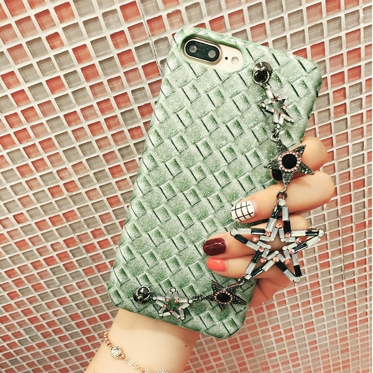 For iPhone 8 Plus & 7 Plus   Knit Texture Glitter Powder Protective Back Cover Case with Hand Chain (Green) (Green)