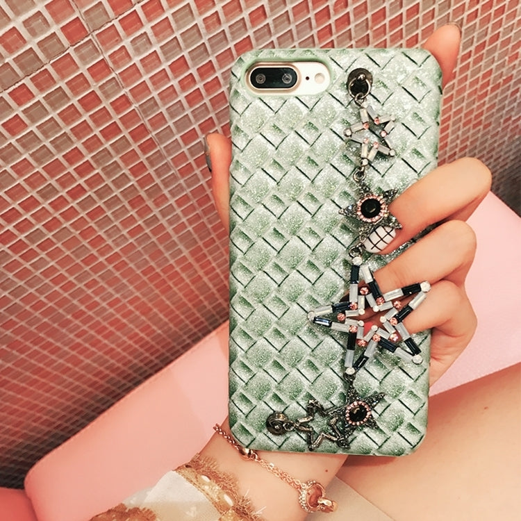 For iPhone 8 Plus & 7 Plus   Knit Texture Glitter Powder Protective Back Cover Case with Hand Chain (Green) (Green)