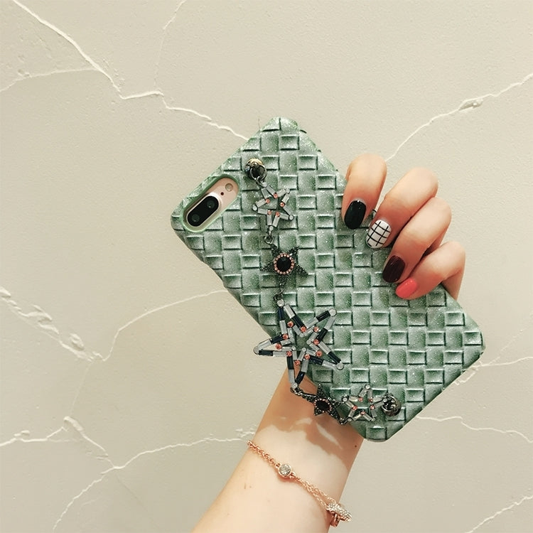For iPhone 8 Plus & 7 Plus   Knit Texture Glitter Powder Protective Back Cover Case with Hand Chain (Green) (Green)