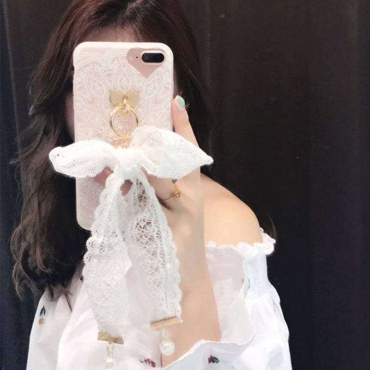 For iPhone 8 Plus & 7 Plus   Lace Bowknot Chain Shockproof Protective Back Cover Case (White) (White)