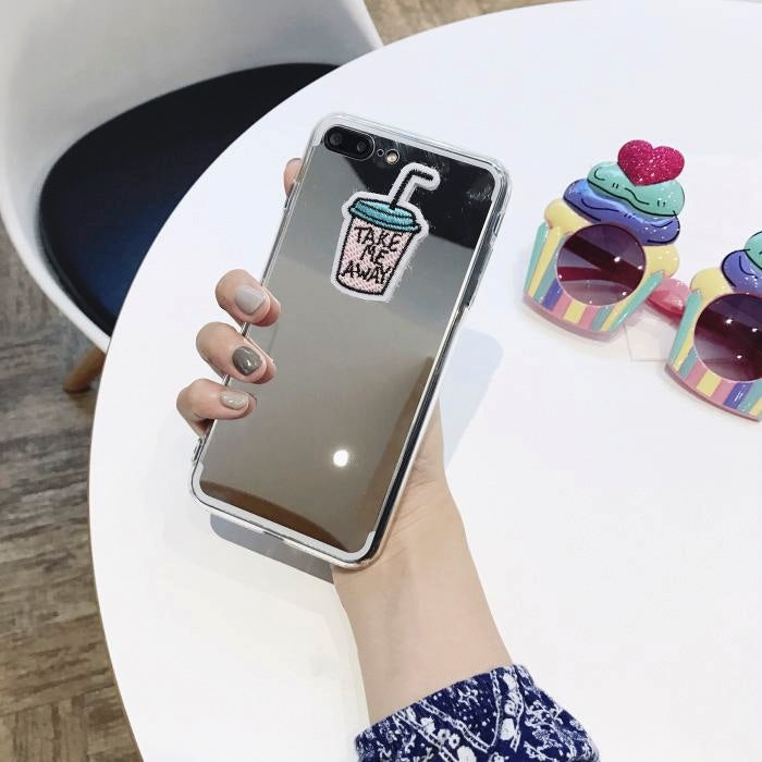 For iPhone 8 Plus & 7 Plus   Mirror Embroidery Drink Bottle Full Coverage Shockproof Protective Back Cover Case