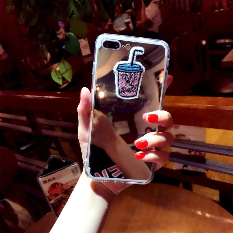 For iPhone 8 Plus & 7 Plus   Mirror Embroidery Drink Bottle Full Coverage Shockproof Protective Back Cover Case
