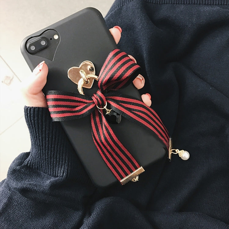 For iPhone 8 Plus & 7 Plus   Bowknot Ribbon Style Soft TPU Protective Back Cover Case with Jewel Pendant(Red + Black)