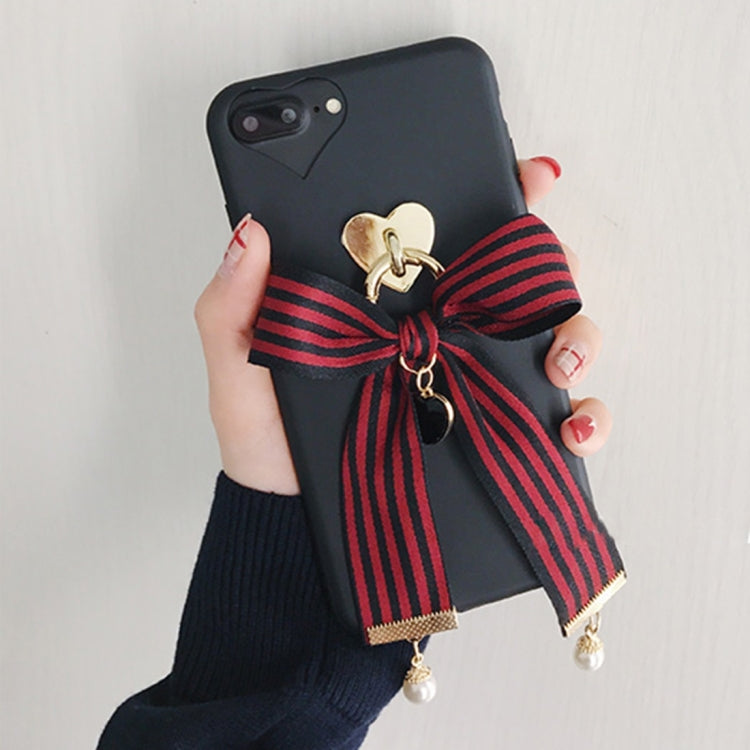 For iPhone 8 Plus & 7 Plus   Bowknot Ribbon Style Soft TPU Protective Back Cover Case with Jewel Pendant(Red + Black)