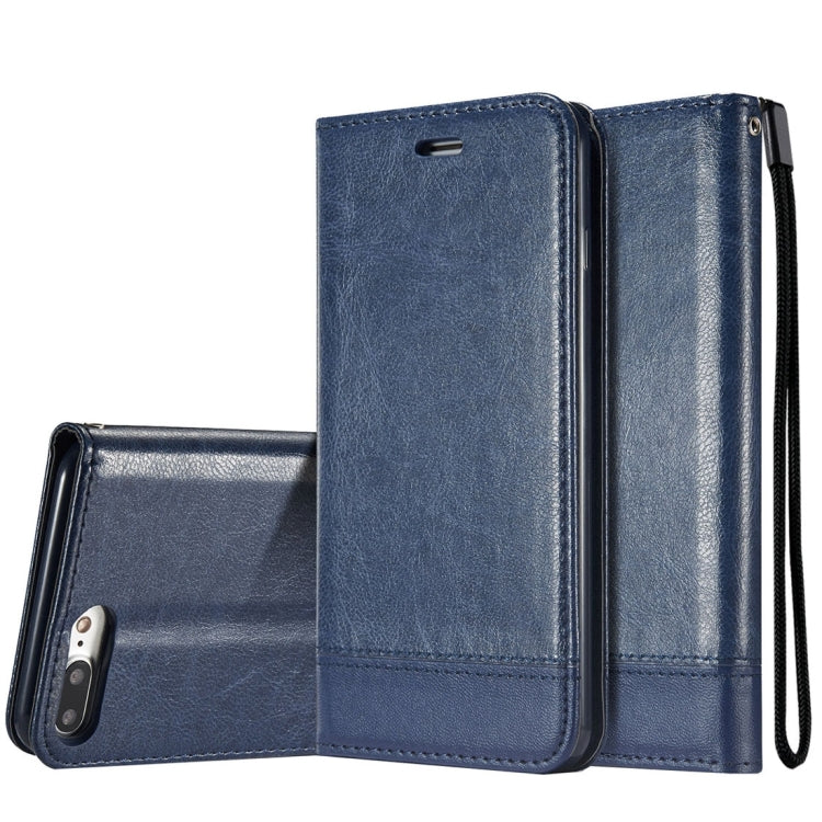 For iPhone 8 Plus & 7 Plus   Double-sided Absorption Splicing Horizontal Flip Leather Case with Holder & Card Slots & Lanyard