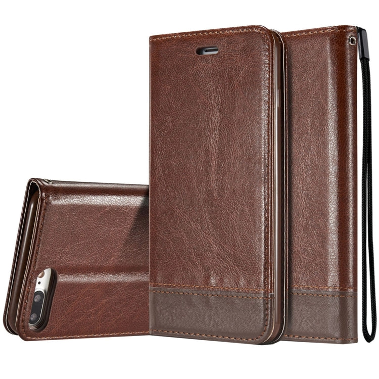 For iPhone 8 Plus & 7 Plus   Double-sided Absorption Splicing Horizontal Flip Leather Case with Holder & Card Slots & Lanyard