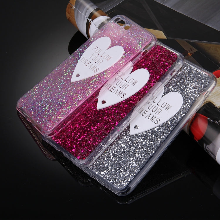 For iPhone 8 Plus & 7 Plus   Glitter Powder Heart-shaped Words Pattern Soft TPU Protective Case(Silver)