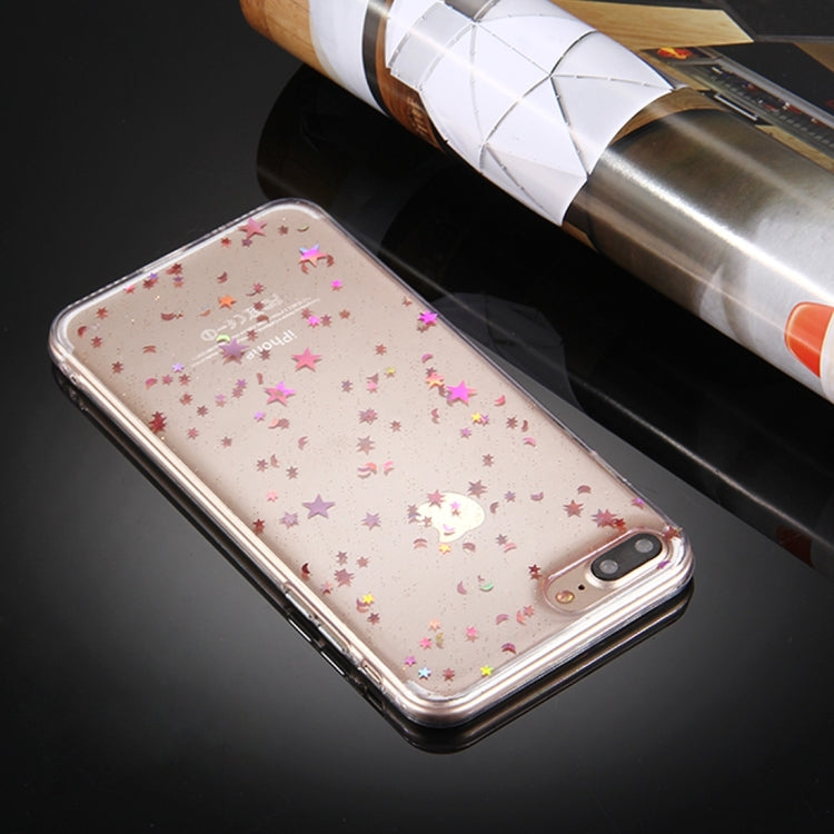 For iPhone 8 Plus & 7 Plus   Transparent Stars Moon Glitter Powder Soft TPU Protective Case