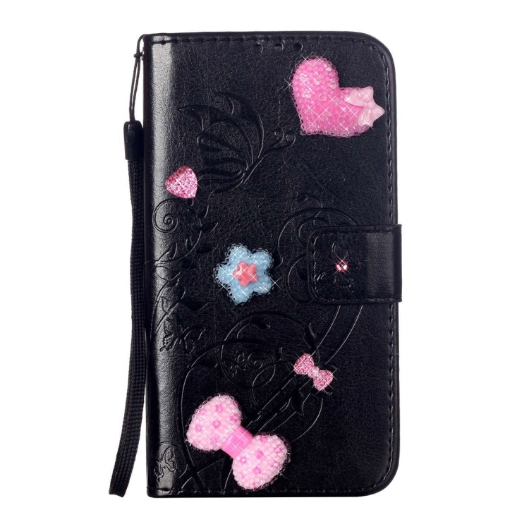 For iPhone 8 Plus & 7 Plus   Heart Diamond Encrusted Flowers Embossing Horizontal Flip Leather Case with Holder & Card Slots & Wallet & Lanyard