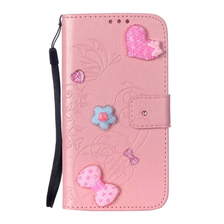 For iPhone 8 Plus & 7 Plus   Heart Diamond Encrusted Flowers Embossing Horizontal Flip Leather Case with Holder & Card Slots & Wallet & Lanyard