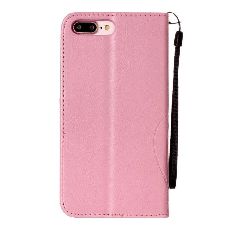 For iPhone 8 Plus & 7 Plus   Heart Diamond Encrusted Flowers Embossing Horizontal Flip Leather Case with Holder & Card Slots & Wallet & Lanyard