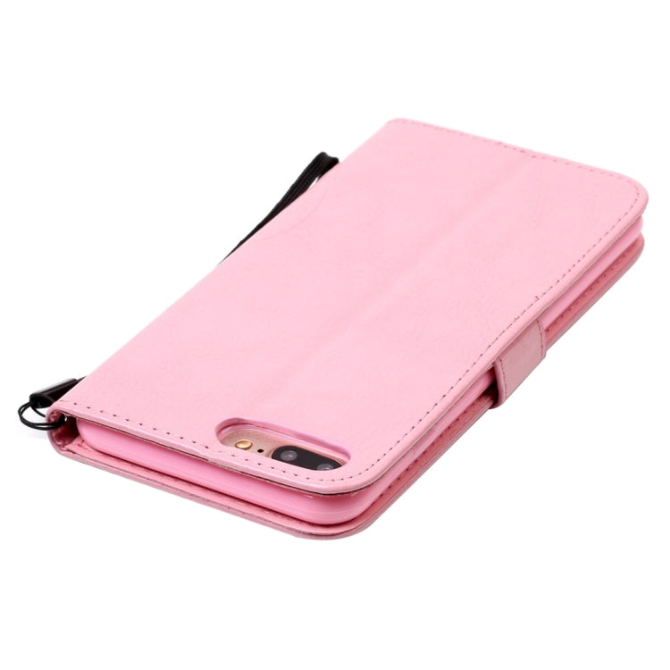 For iPhone 8 Plus & 7 Plus   Heart Diamond Encrusted Flowers Embossing Horizontal Flip Leather Case with Holder & Card Slots & Wallet & Lanyard