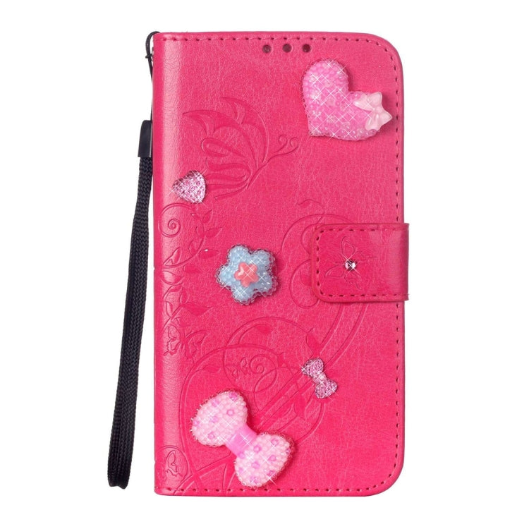 For iPhone 8 Plus & 7 Plus   Heart Diamond Encrusted Flowers Embossing Horizontal Flip Leather Case with Holder & Card Slots & Wallet & Lanyard