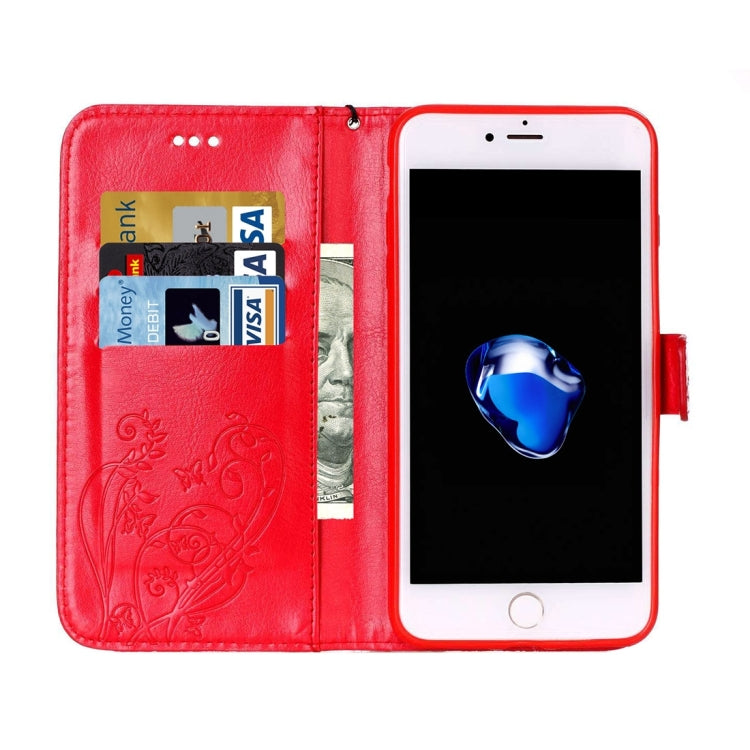 For iPhone 8 Plus & 7 Plus   Heart Diamond Encrusted Flowers Embossing Horizontal Flip Leather Case with Holder & Card Slots & Wallet & Lanyard