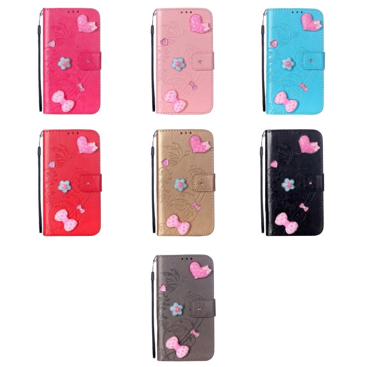 For iPhone 8 Plus & 7 Plus   Heart Diamond Encrusted Flowers Embossing Horizontal Flip Leather Case with Holder & Card Slots & Wallet & Lanyard