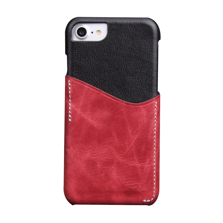 For iPhone 8 Plus & 7 Plus   Genuine Cowhide Leather Color Matching Back Cover Case with Card Slot(Wind Red)