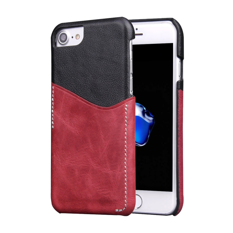 For iPhone 8 Plus & 7 Plus   Genuine Cowhide Leather Color Matching Back Cover Case with Card Slot(Wind Red)