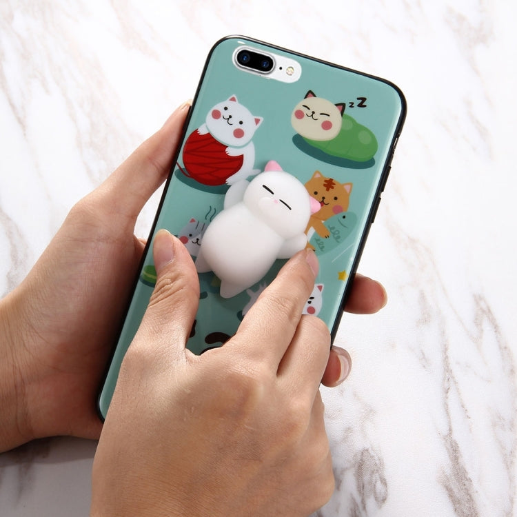 For iPhone 8 Plus & 7 Plus   3D Green Background Lovely Cat Cartoon Pattern Squeeze Relief IMD Workmanship Squishy Dropproof Protective Back Cover Case