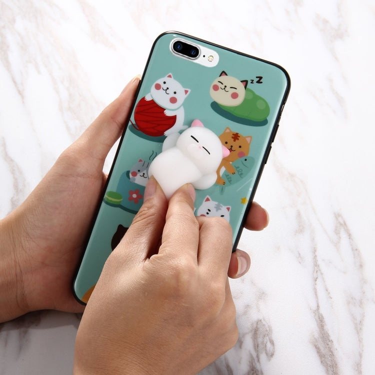 For iPhone 8 Plus & 7 Plus   3D Green Background Lovely Cat Cartoon Pattern Squeeze Relief IMD Workmanship Squishy Dropproof Protective Back Cover Case