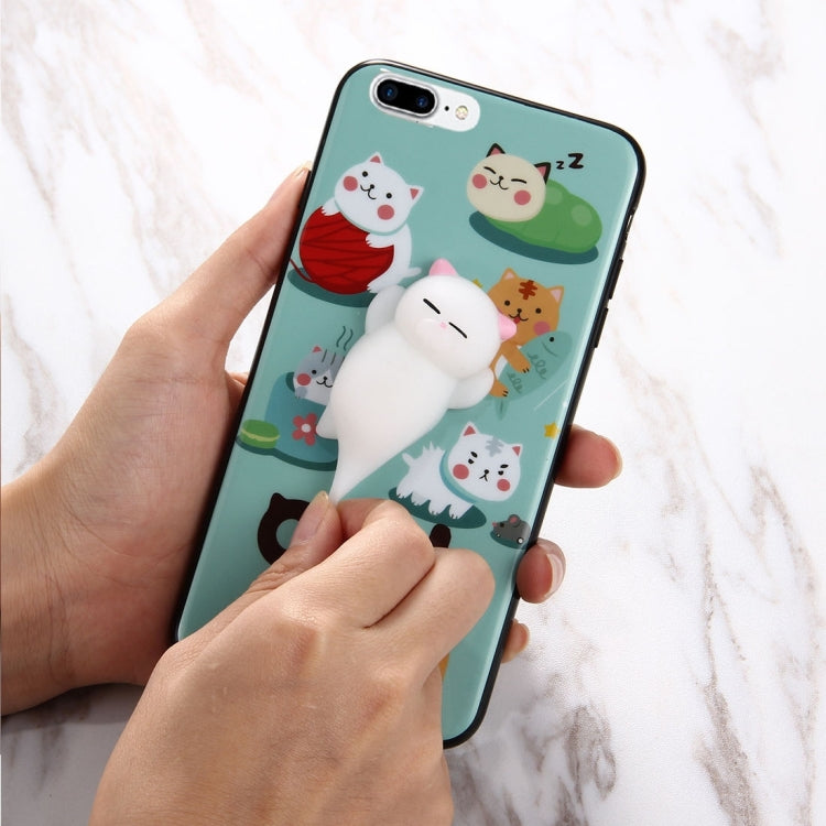 For iPhone 8 Plus & 7 Plus   3D Green Background Lovely Cat Cartoon Pattern Squeeze Relief IMD Workmanship Squishy Dropproof Protective Back Cover Case