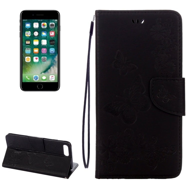 For iPhone 8 Plus & 7 Plus   Butterflies Embossing Horizontal Flip Leather Case with Holder & Card Slots & Wallet & Lanyard